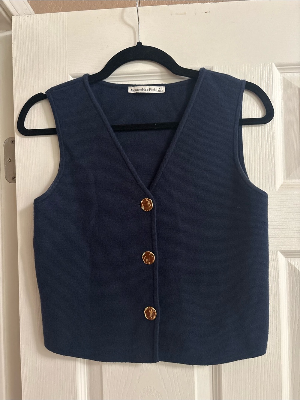 Abercrombie & Fitch sweater vest button front v neck navy nautical XS